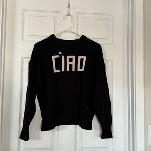 Clare V Black 'Ciao' Crew Neck Sweater